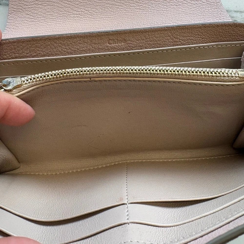 Chloe Drew Leather Long Wallet in Pink, Gold Hardware